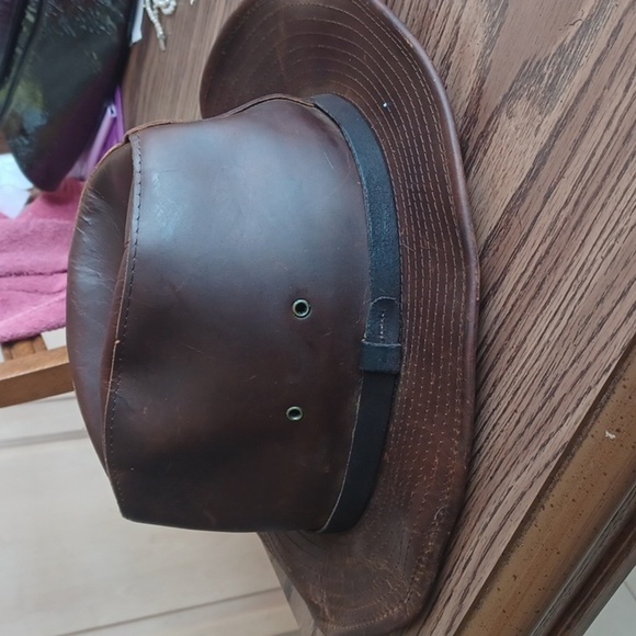 Henschel Hat Co Leather fedora hat, sz L, Indiana Jones Style - Picture 2 of 8